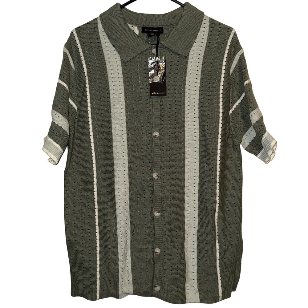 Art of Rhetoric Knit Button Up Striped Casual Prep Polo Shirt Men's L NWT